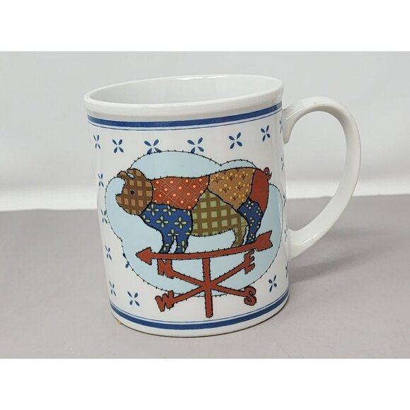 Set Of 3 Country Chicken & Cow Weathervane Mugs Patchwork‎ Design Ceramic - Picture 10 of 16